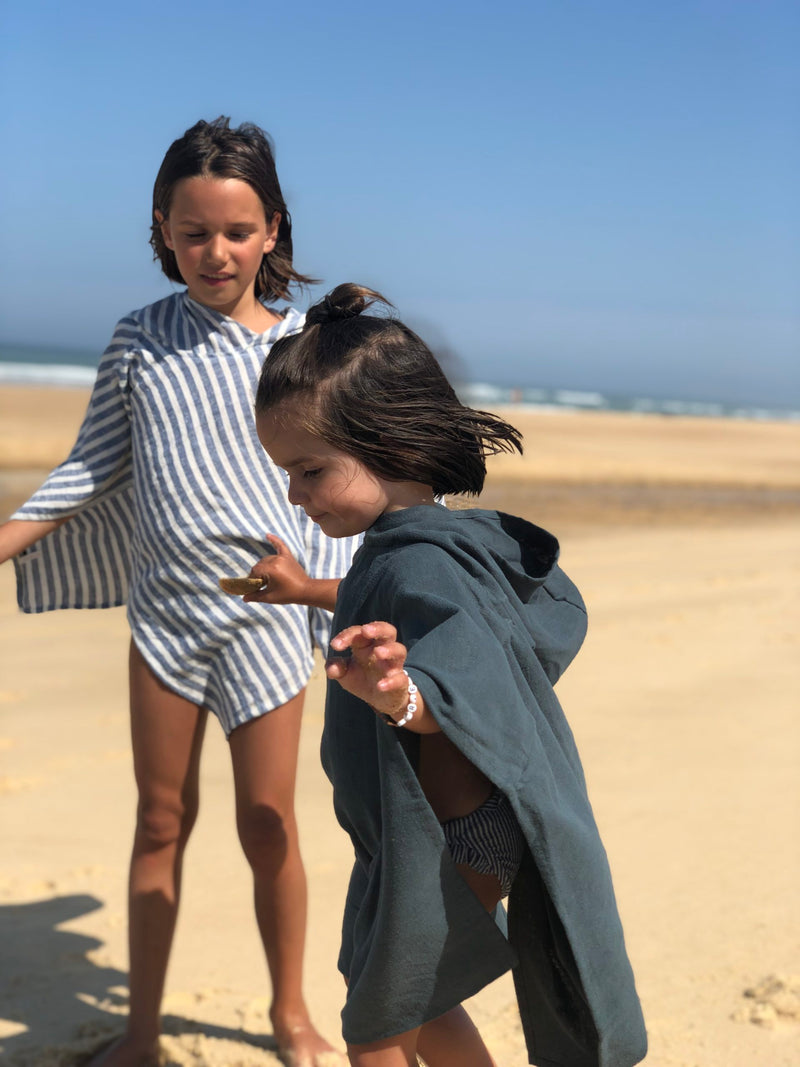 Poncho de plage Enfant Rayé bleu - Pol et Rosa