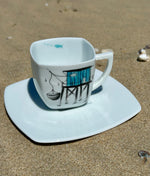 Tasse à café motif carrelet & sa soucoupe