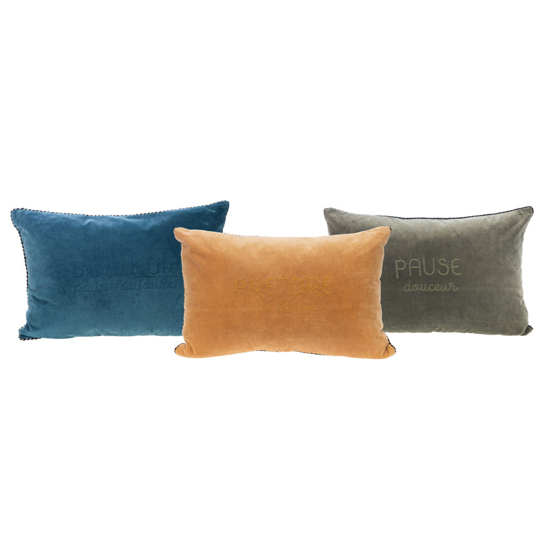 Coussin en velours "Pause Bonheur"