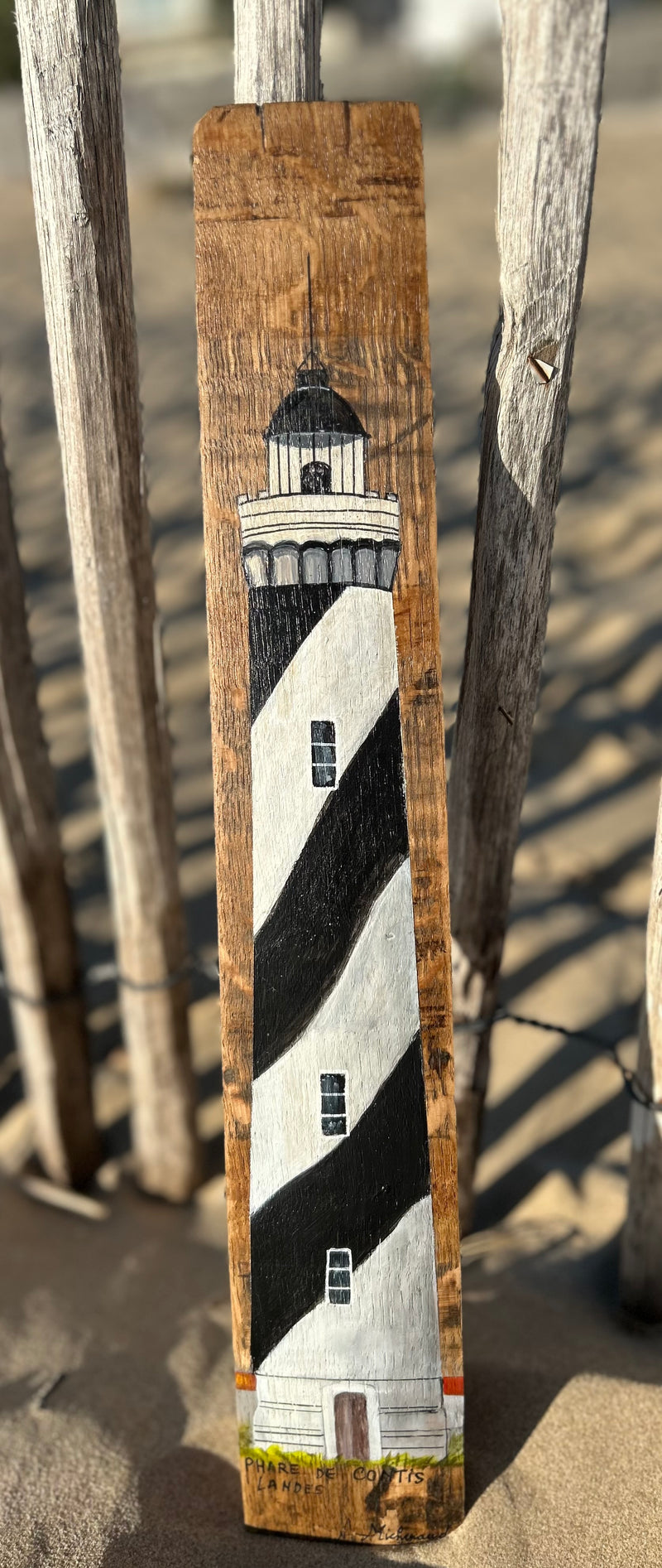 Peinture originales sur 1/2 douelle de barrique - "les phares de l'Atlantique"