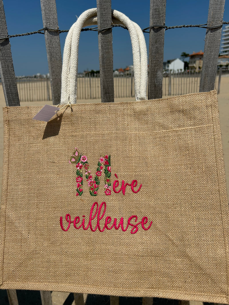 Sac cabas brodé en jute