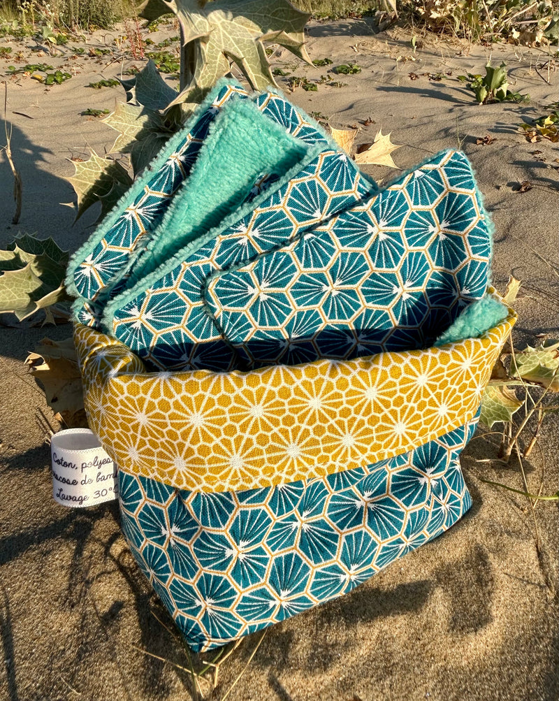 Panière en tissu et ses 10 lingettes lavables