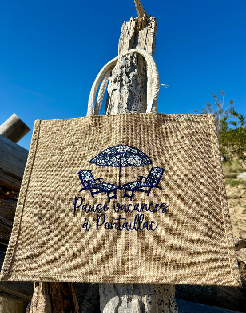 Sac cabas brodé en jute