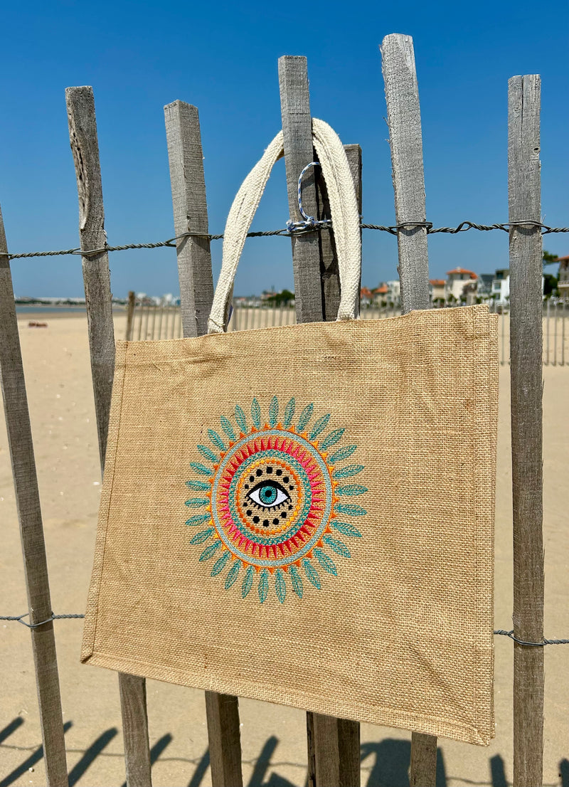 Sac cabas brodé en jute