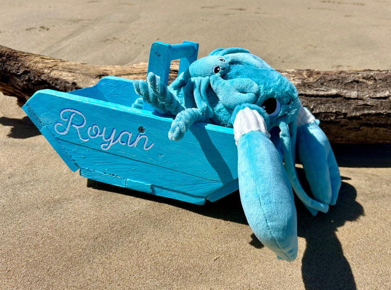 Peluche homard "I love you" maman et son bébé bleu aqua