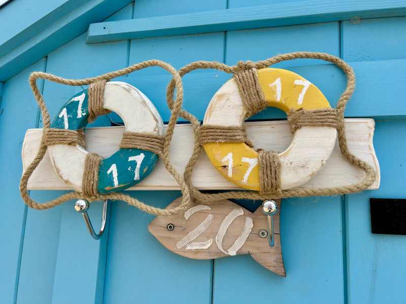 Patère murale en bois - Style bord de mer - 2 à 4 crochets métalliques