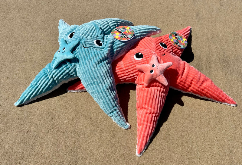 Peluche étoile de mer "Wahou" maman et son bébé bleu Corail