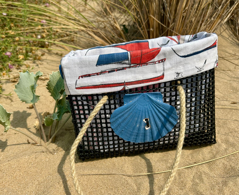 Petit panier en poche ostréicole, avec habillage tissu
