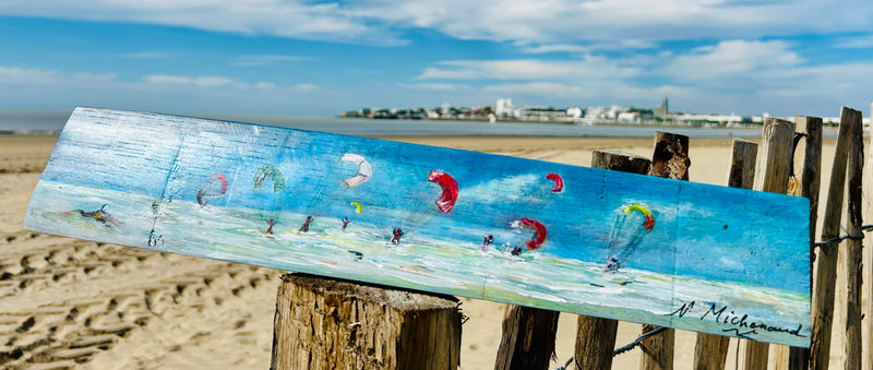 Peinture sur 1/2 douelle -  Kitesurf sur l’Atlantique