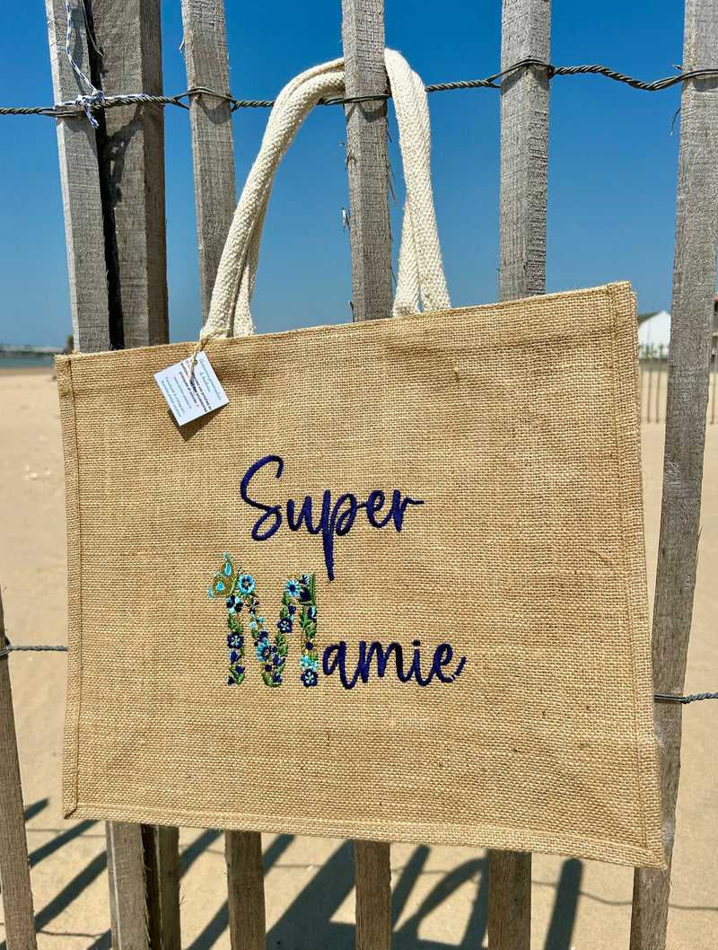 Sac cabas brodé en jute