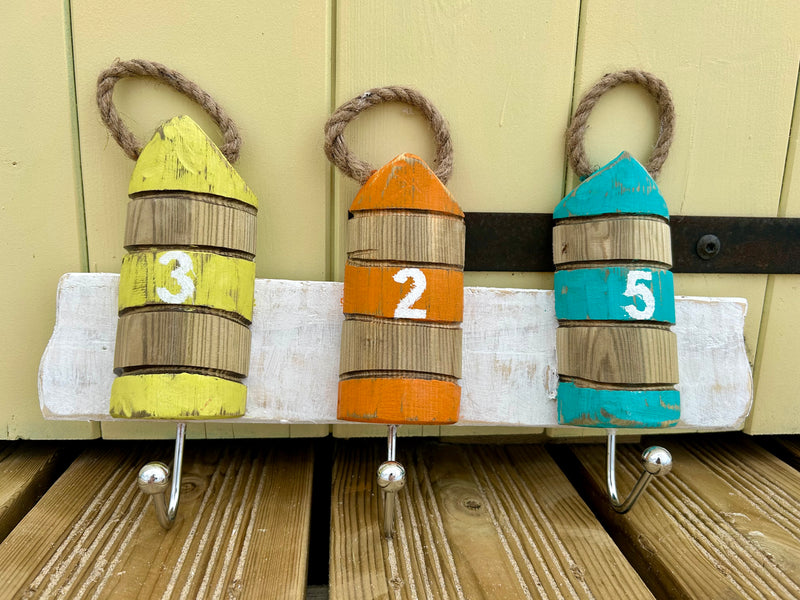 Patère murale en bois - Style bord de mer - 2 à 4 crochets métalliques