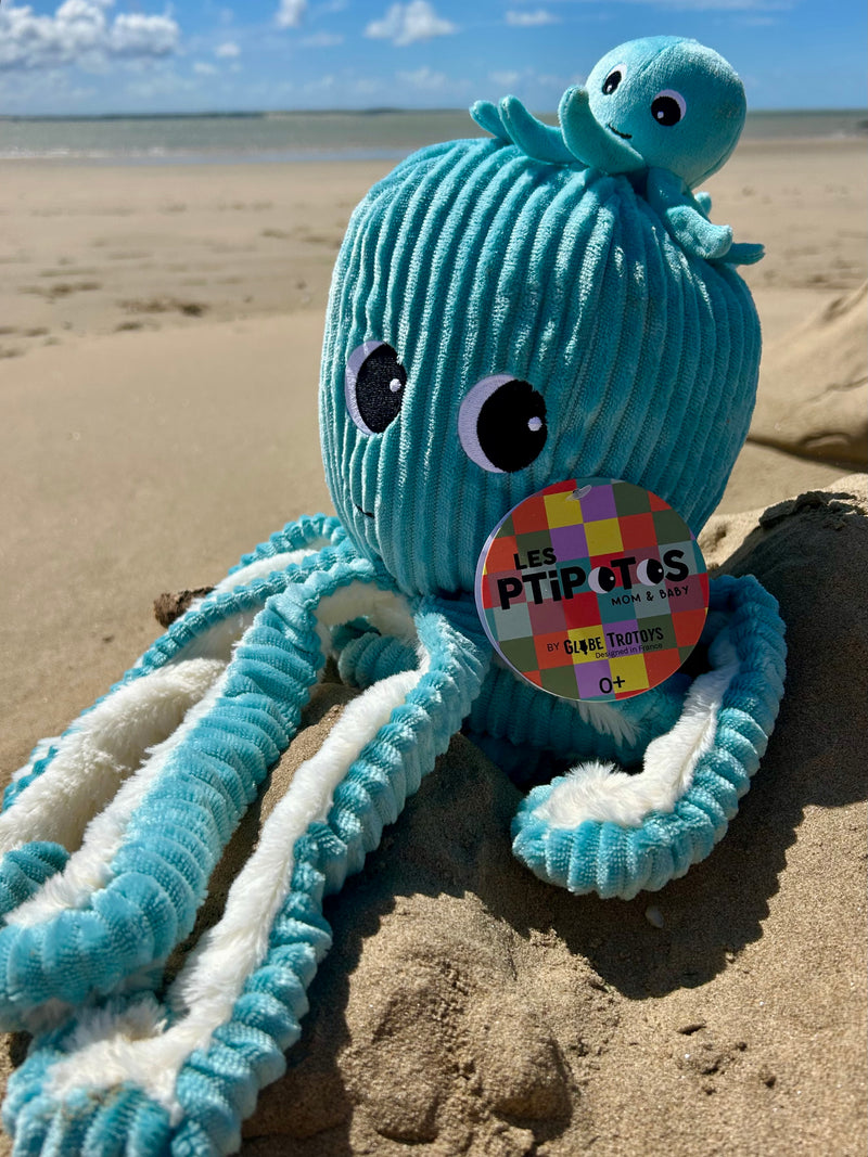 "FILOU", la pieuvre et son bébé Bleu Aqua