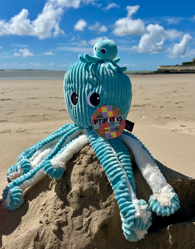 "FILOU", la pieuvre et son bébé Bleu Aqua