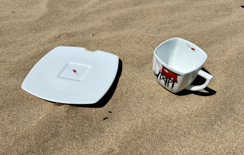 Tasse à café motif carrelet & sa soucoupe
