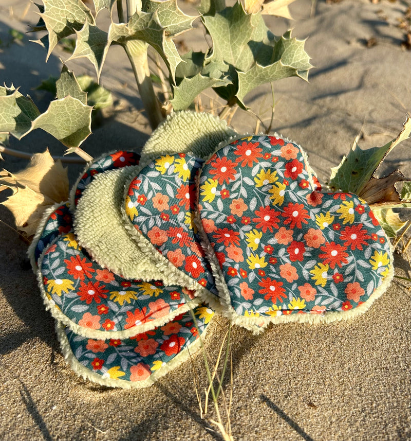❤️ Lot de 5 Lingettes Lavables en Forme de Cœur - coton & éponge bambou