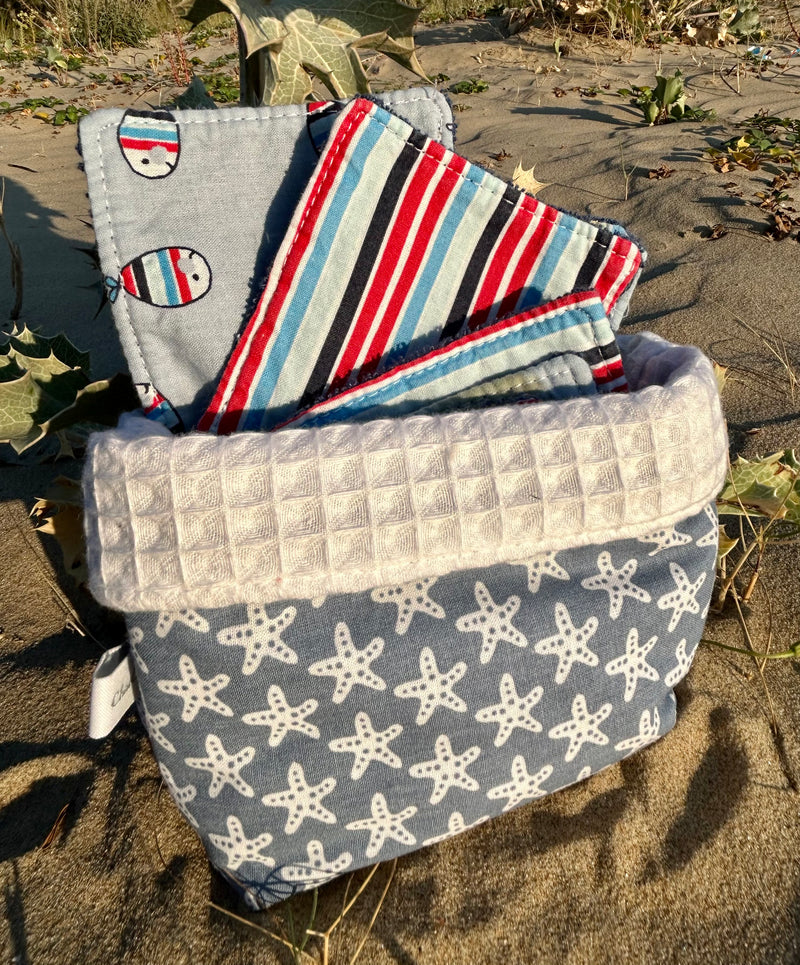 Panière en tissu et ses 10 lingettes lavables