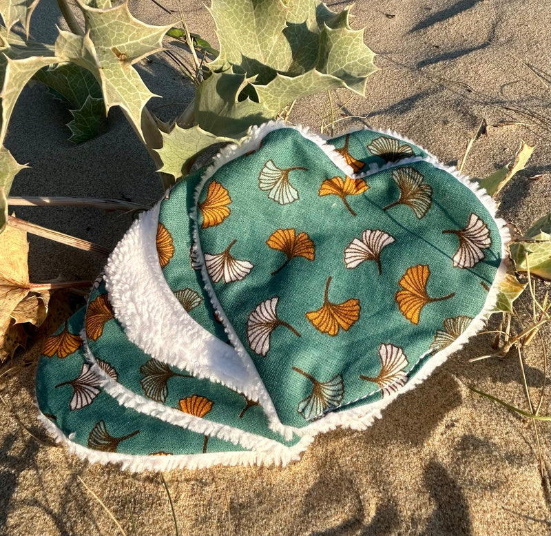 ❤️ Lot de 5 Lingettes Lavables en Forme de Cœur - coton & éponge bambou