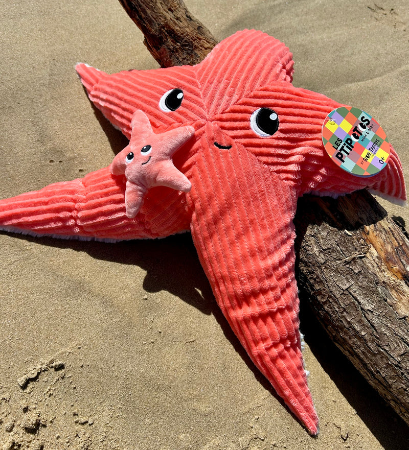 Peluche étoile de mer "Wahou" maman et son bébé bleu Corail