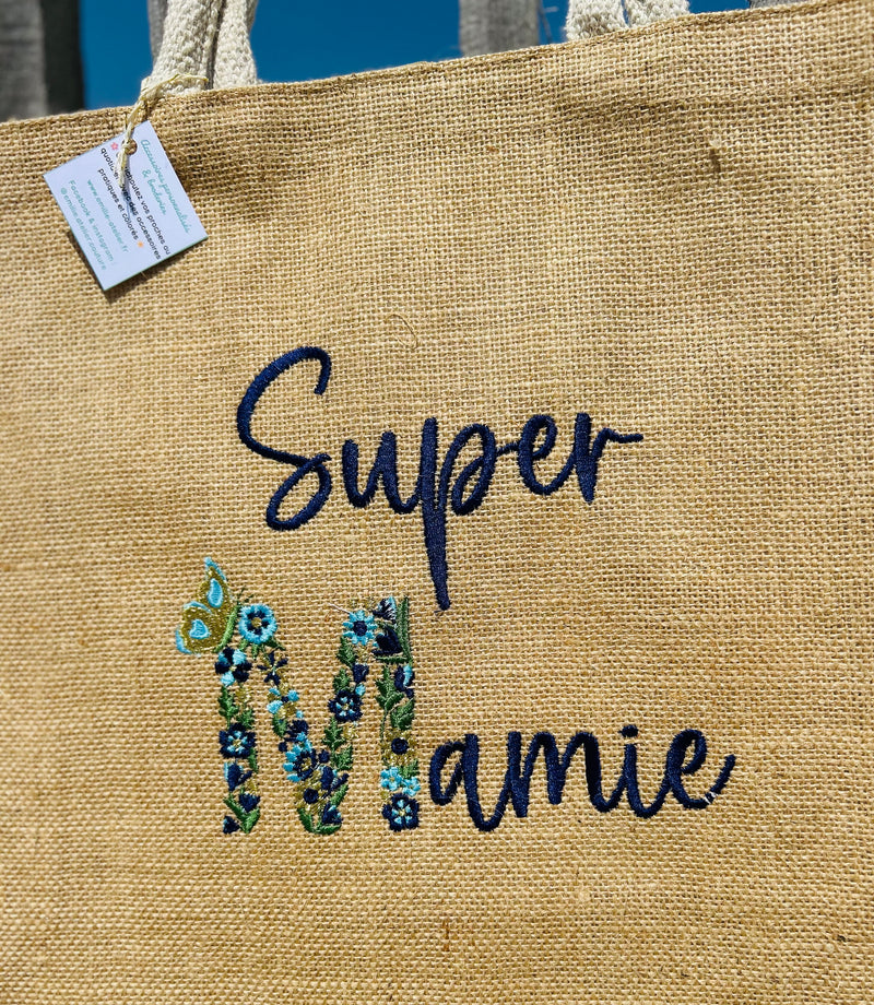 Sac cabas brodé en jute