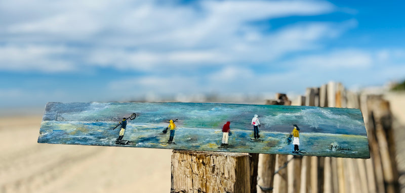 Peinture sur 1/2 douelle - "Scène de plage"