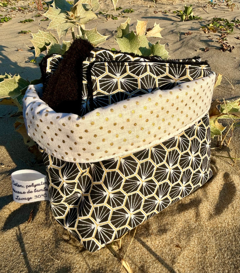 Panière en tissu et ses 10 lingettes lavables