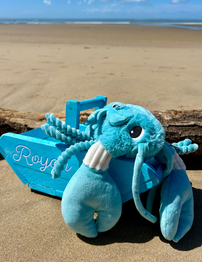 Peluche homard "I love you" maman et son bébé bleu aqua