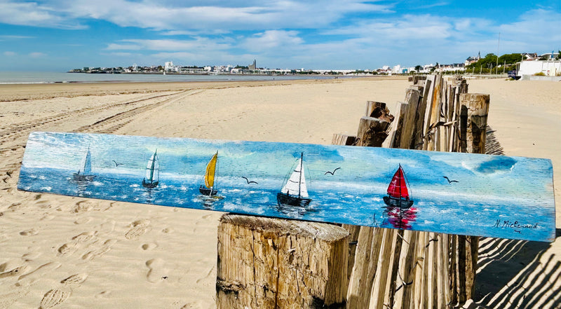 Peinture sur 1/2 douelle - voiliers