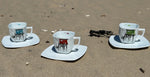 Tasse à café motif carrelet & sa soucoupe