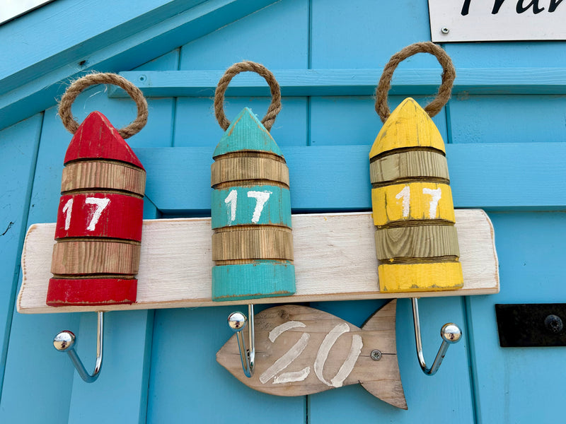 Patère murale en bois - Style bord de mer - 2 à 4 crochets métalliques