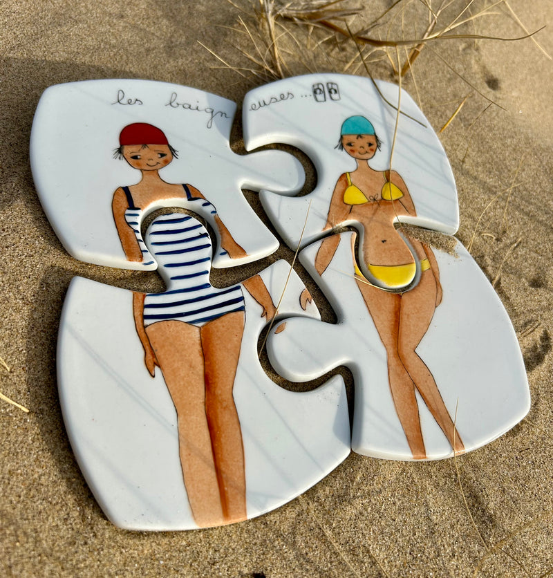 Dessous de plat / verres puzzle motif baigneuses