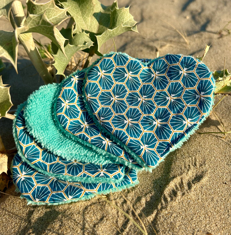 ❤️ Lot de 5 Lingettes Lavables en Forme de Cœur - coton & éponge bambou