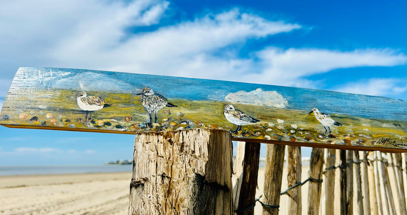 Peinture sur 1/2 douelle - Oiseaux du littoral