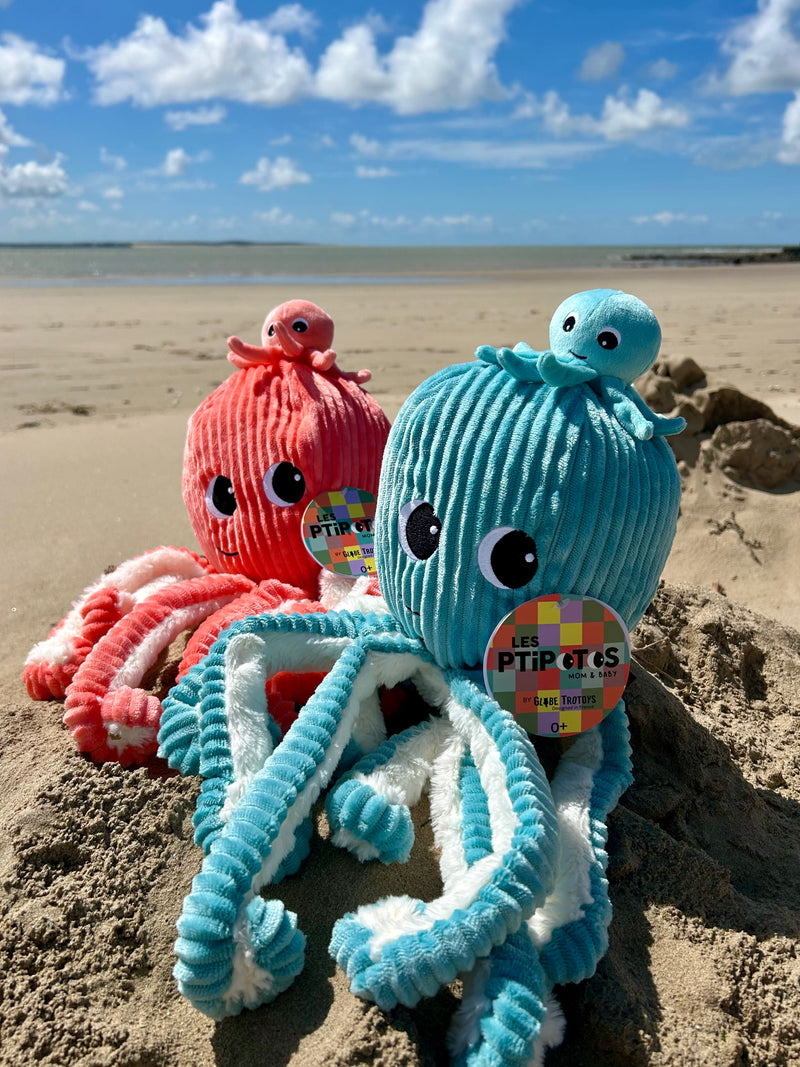 "FILOU", la pieuvre et son bébé Bleu Aqua