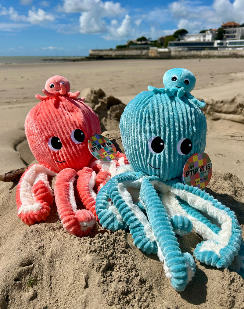 "FILOU", la pieuvre et son bébé Bleu Aqua