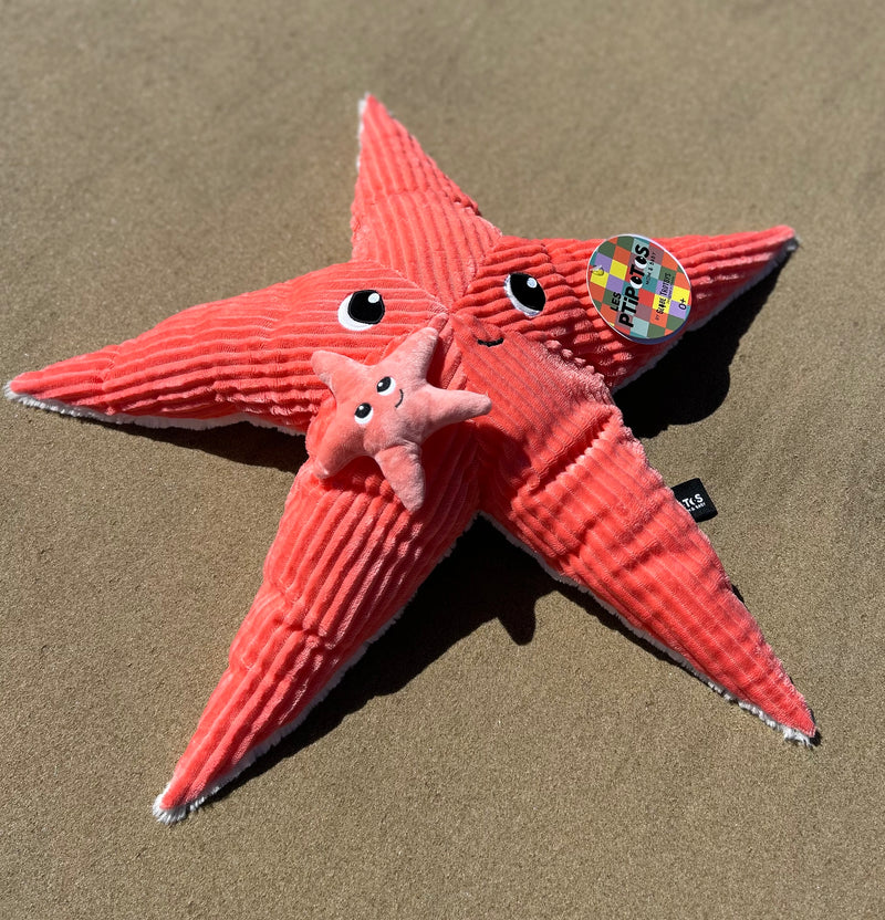 Peluche étoile de mer "Wahou" maman et son bébé bleu Corail