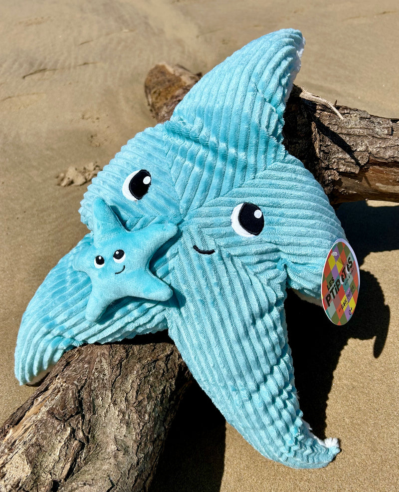 Peluche étoile de mer "Wahou" maman et son bébé bleu aqua