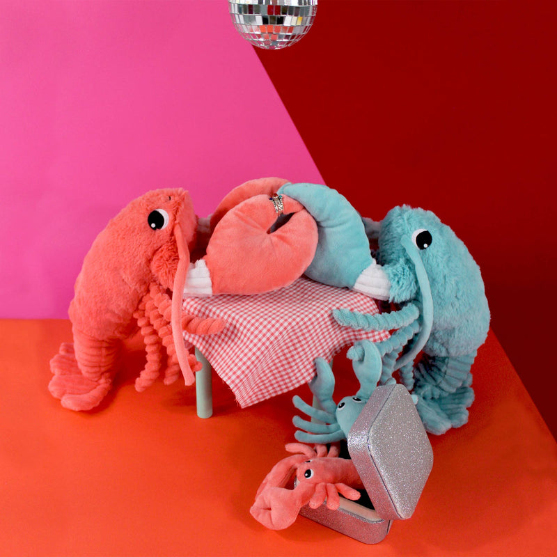 Peluche homard "I love you" maman et son bébé bleu aqua
