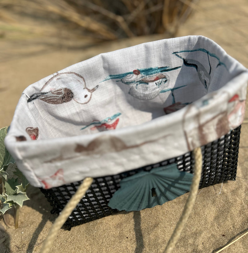 Petit panier en poche ostréicole, avec habillage tissu