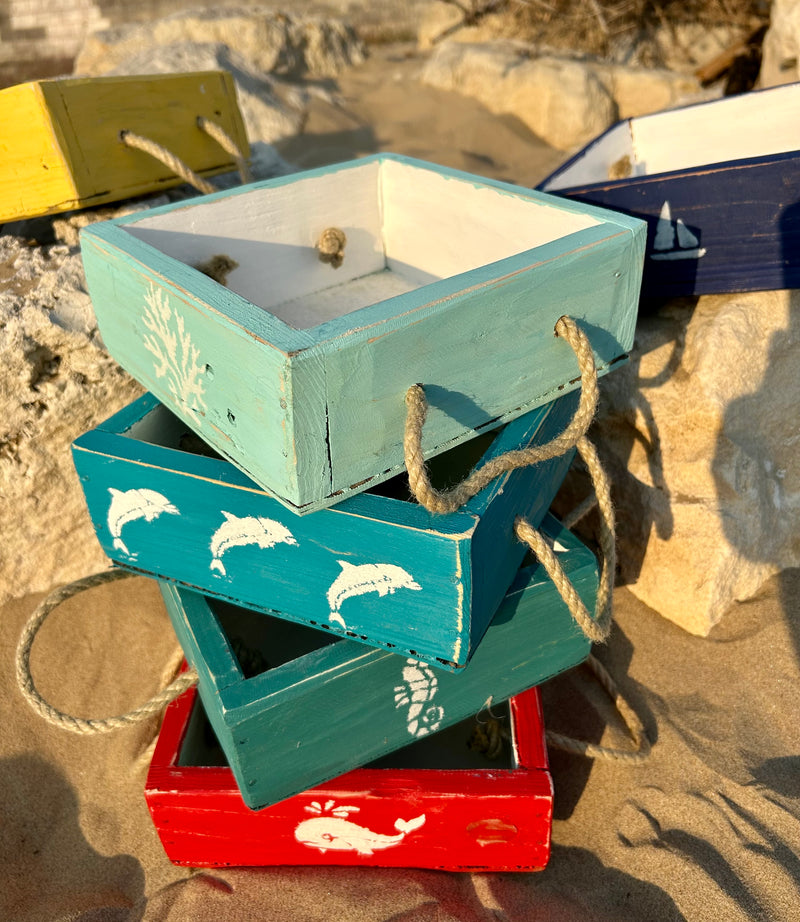 Boite de rangement "Bord de mer" avec anses en corde
