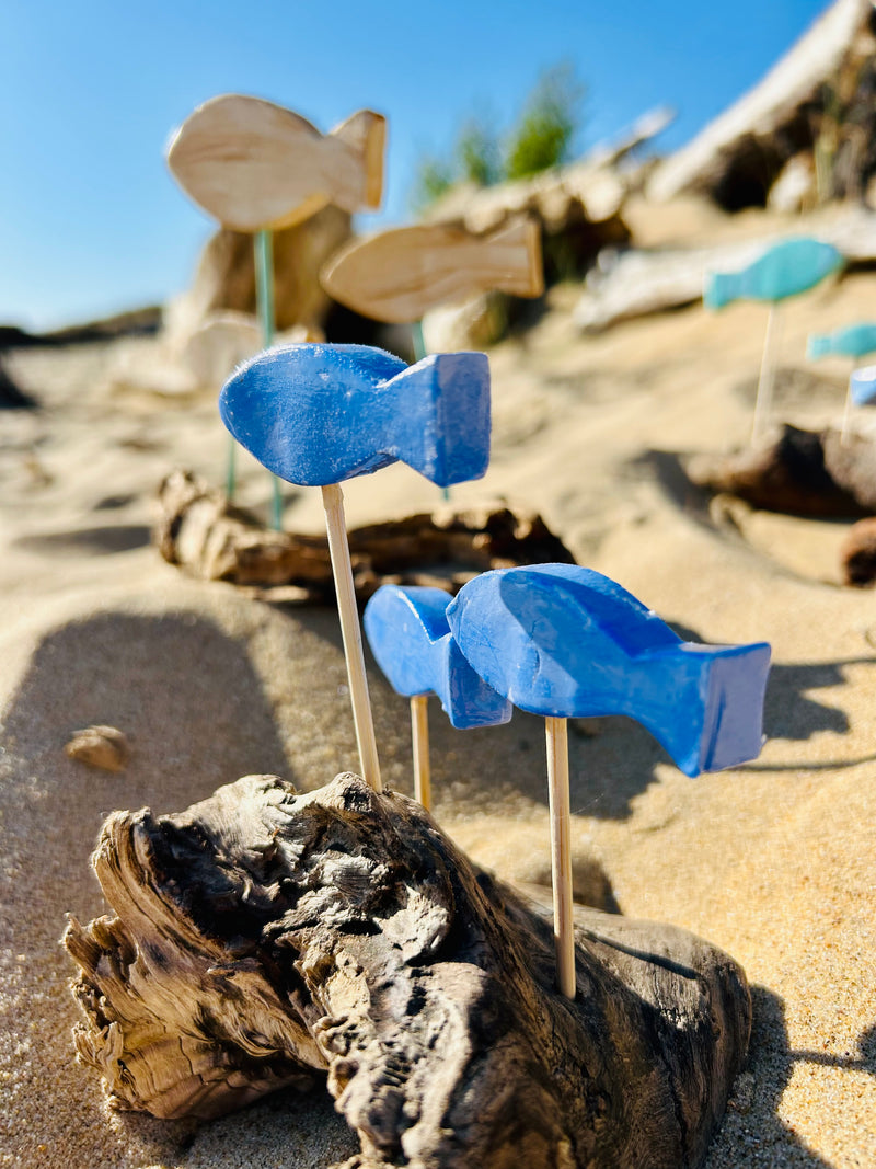 Création artisanale en bois flotté – Déco 3 poissons