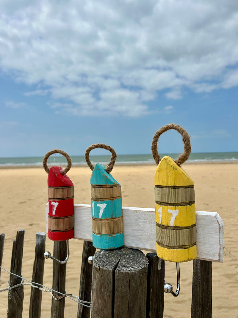 Patère murale en bois - Style bord de mer - 2 à 4 crochets métalliques