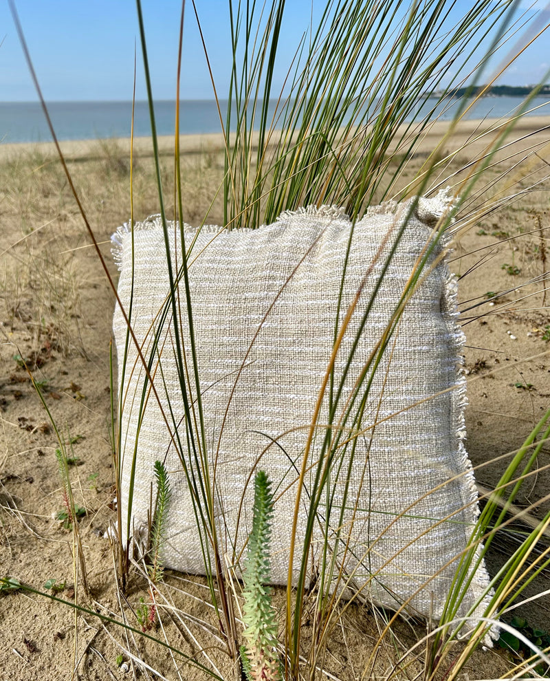 Coussin lin & coton naturel/blanc