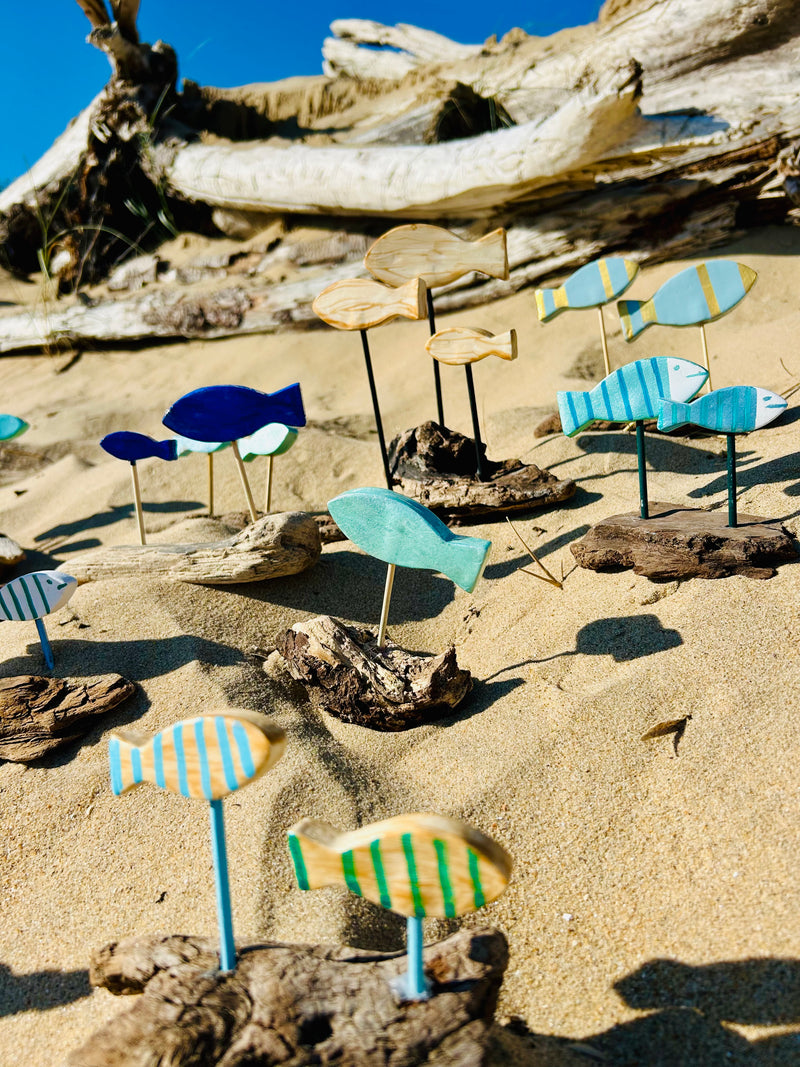 Création artisanale en bois flotté – Déco 3 poissons