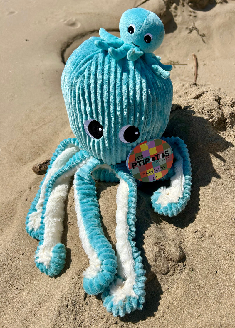 "FILOU", la pieuvre et son bébé Bleu Aqua