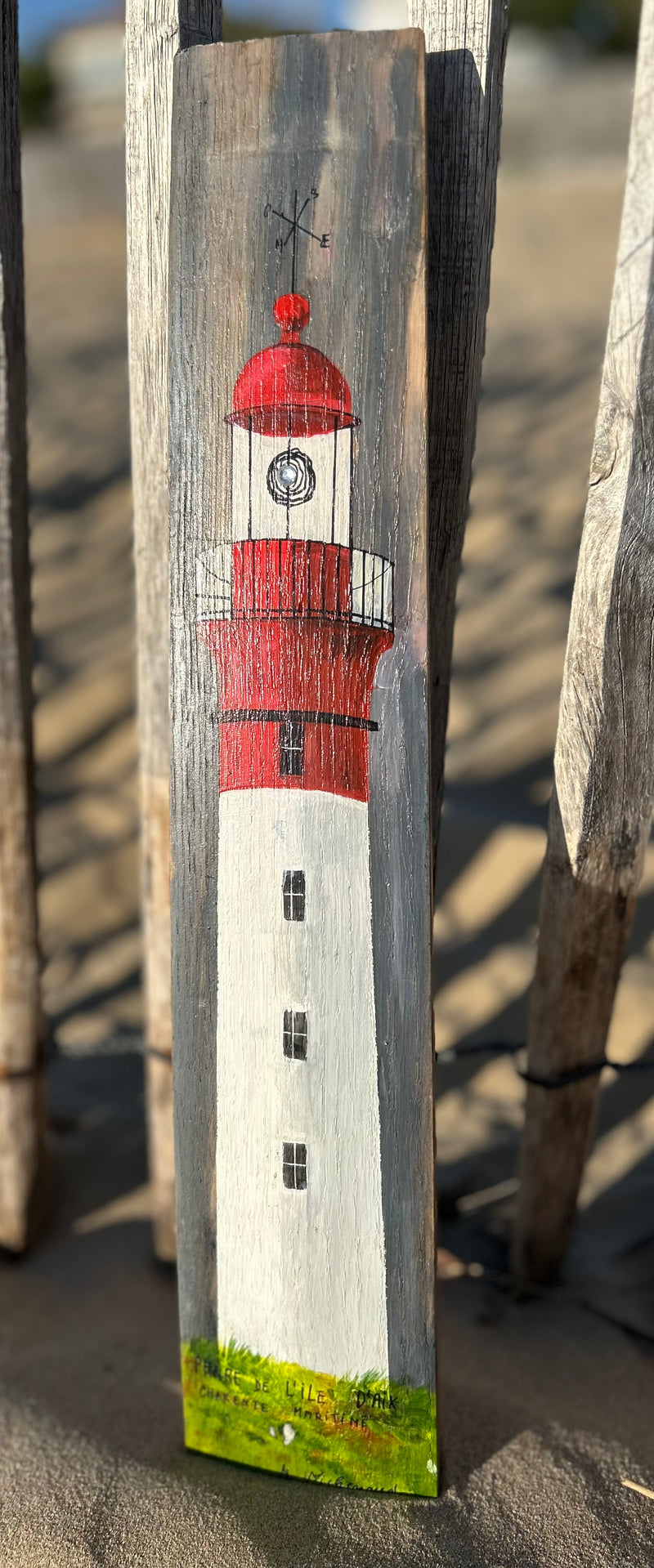 Peinture originales sur 1/2 douelle de barrique - "les phares de l'Atlantique"