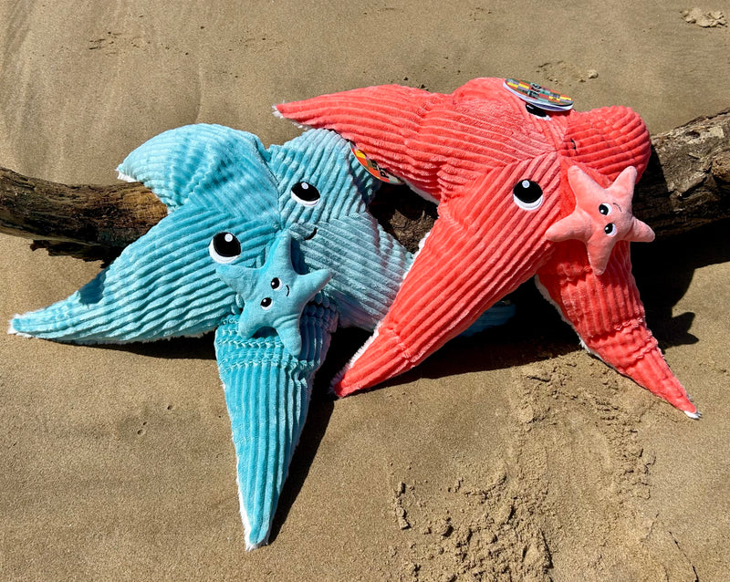 Peluche étoile de mer "Wahou" maman et son bébé bleu aqua