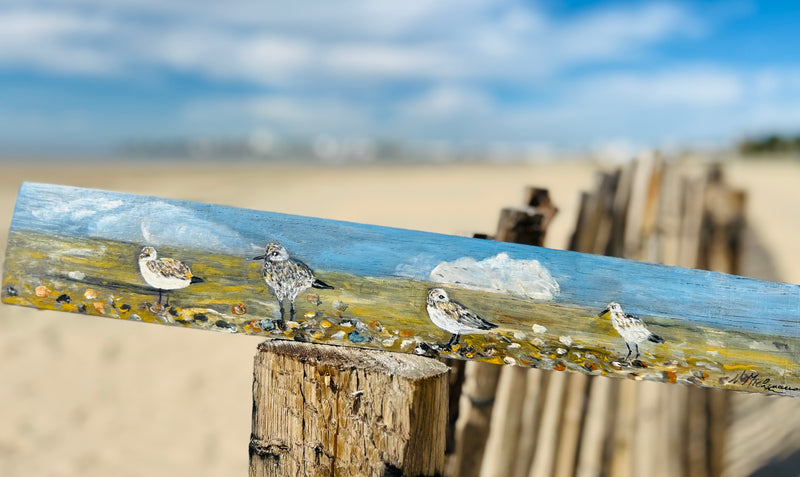 Peinture sur 1/2 douelle - Oiseaux du littoral