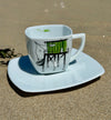 Tasse à café motif carrelet & sa soucoupe