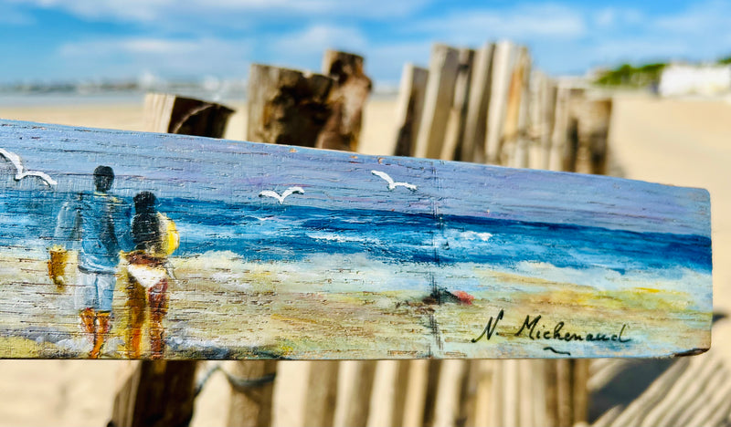 Peinture sur 1/2 douelle - "Scène de plage"