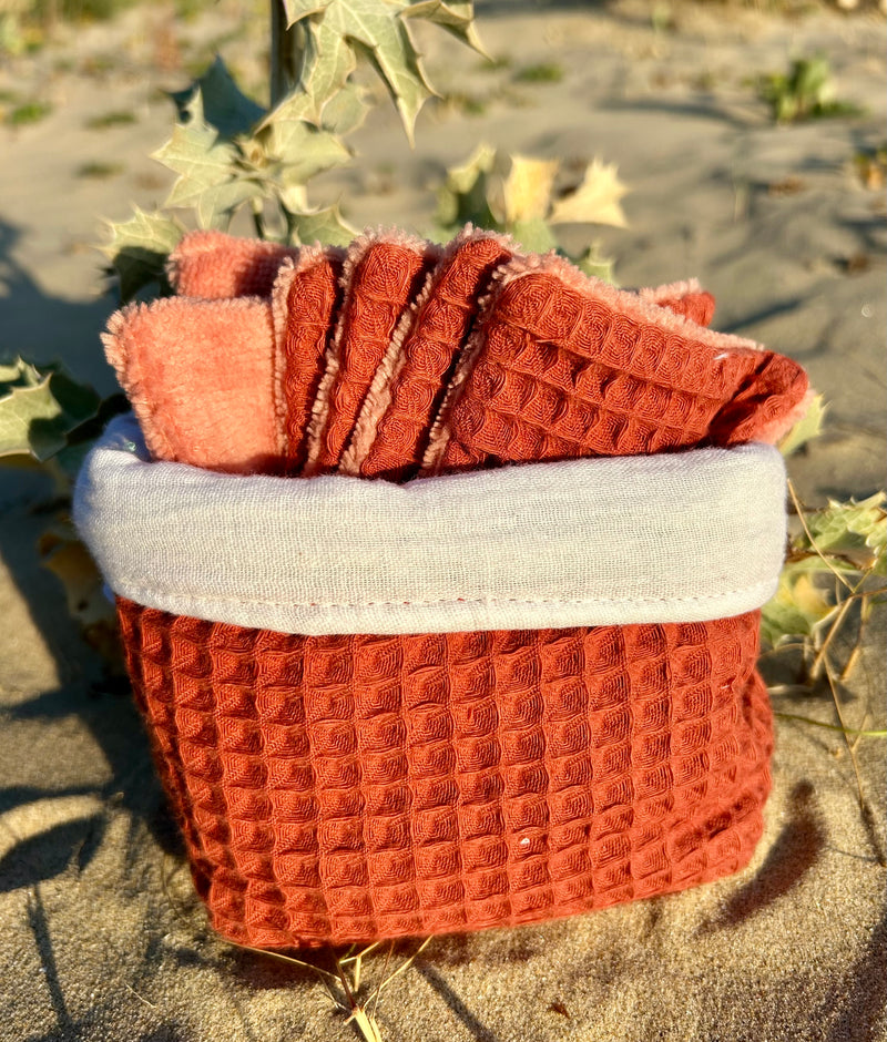 Panière en tissu et ses 10 lingettes lavables